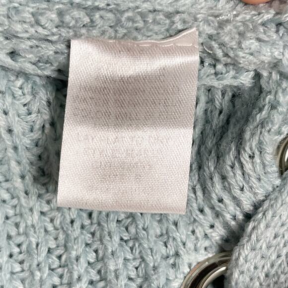 She + Sky Small S Teal Green Side Tie Lace Up Pullover Sweater Scoop Neck Cozy - Picture 9 of 9